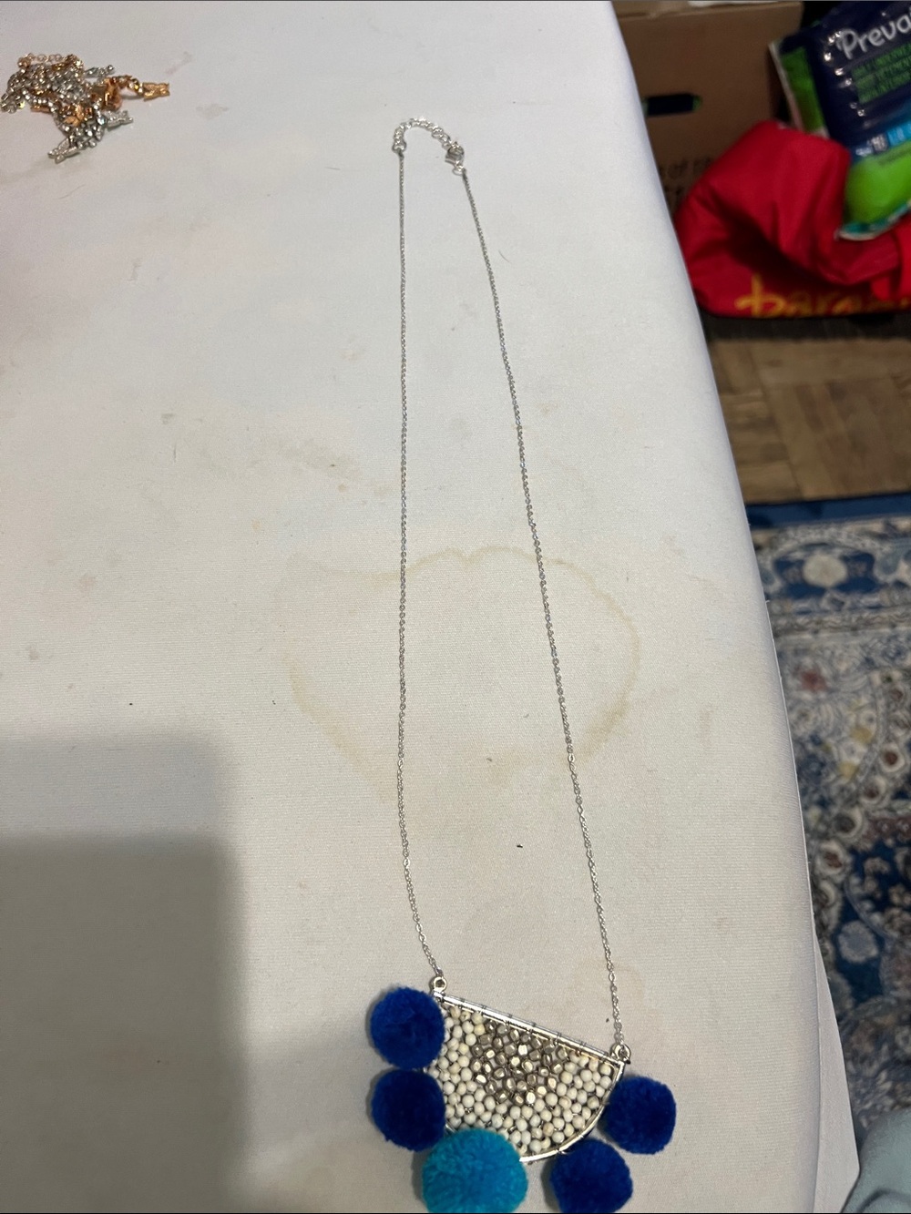 Blue Pom-Pom Silver-Tone Pendant Necklace - Women Jewelry